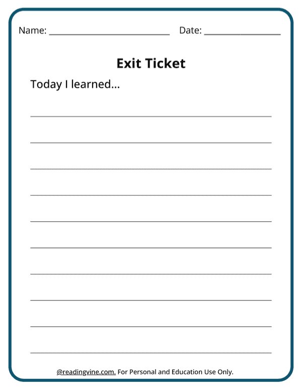 Today I Learned Exit Ticket
